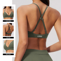 Soutien-gorge de sport respirant et extensible à séchage rapide, coupe ajustée, dos croisé, col en V en tissu brossé FWX8793-1 pour la course et la gym