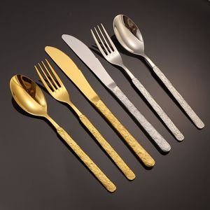 Stainless Steel Western Cutlery Set Gold Lava Texture Knife Fork Spoon Steak <b>Coffee</b> Dessert Hotel Use - Product Image 4