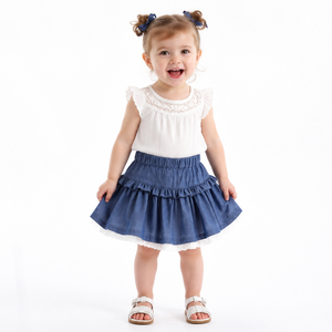 <span class=keywords><strong>Falda</strong></span> de mezclilla suave con volantes para niñas pequeñas, dobladillo de encaje blanco, cintura elástica, minifalda para niños de 1 a 6 años, uso diario y festivo, venta al por mayor, gran oferta 2026 - Product Image 4