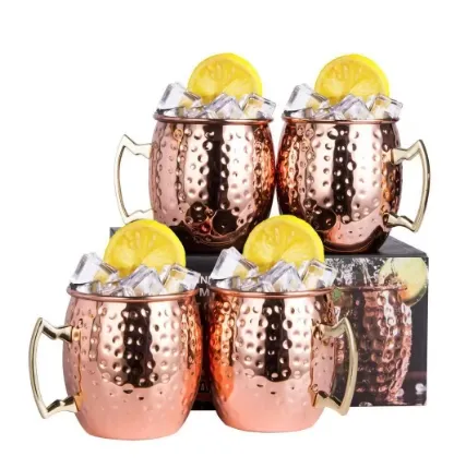 Ensemble de 4 gobelets à mule de Moscou en cuivre pur de haute qualité avec poignée pour la fête du vin et de la bière