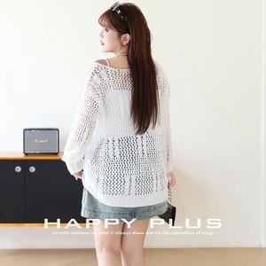 Cardigan asymétrique ajouré en maille pour femme Happy Plus N9003 – Couche transparente décontractée grande taille - Product Image 5