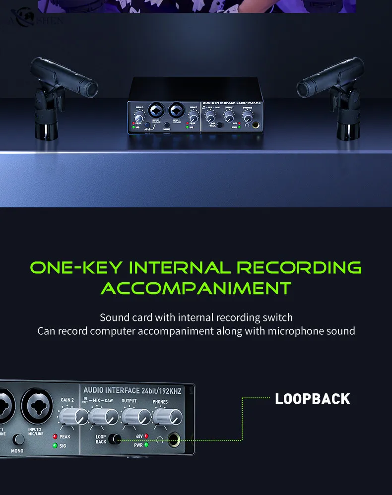 Professional Q24 USB Audio Interface Sound Card Mixing Computer Recording Box for Livestream Broadcast Musical Performance