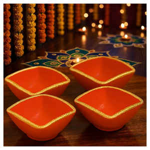 <b>Red</b> And Gold Square Shaped Terracotta Diyas Handcrafted Decorative Oil Lamps For Diwali Festive Home Decor Pack Of 4 - Product Image 3