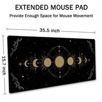 Tapis de bureau Phase de lune, carte lunaire du cycle de la lune céleste en or, tapis de souris de jeu étendu du zodiaque astronomique mystique 35.5x15.7 pouces