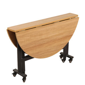 Wooden Modern Home Furniture Apartment Unit <strong>Canteen</strong> Round Folding Dining <strong>Table</strong> with Wheels for Hotel/Villa Use - Product Image 5