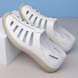 White Breathable Hollow-Out Leather Sandals Flat Slip-On Men's Casual Driving Shoes - Product Image 3