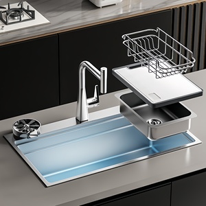 Évier de cuisine à cuve unique grande en acier inoxydable 304 épaissi, style japonais, nano-gaufré couleur originale - Product Image 6