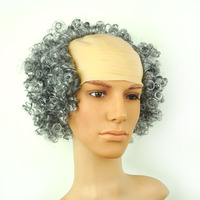 Perruque de vieil homme à tête chauve, cheveux courts raides ou ondulés, perruques amusantes de clown pour cosplay, pour fête d'Halloween