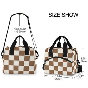 Sac à déjeuner isotherme personnalisé à carreaux marron avec fermeture éclair pour pique-nique, à porter à l'épaule pour le stockage des aliments - Product Image 6