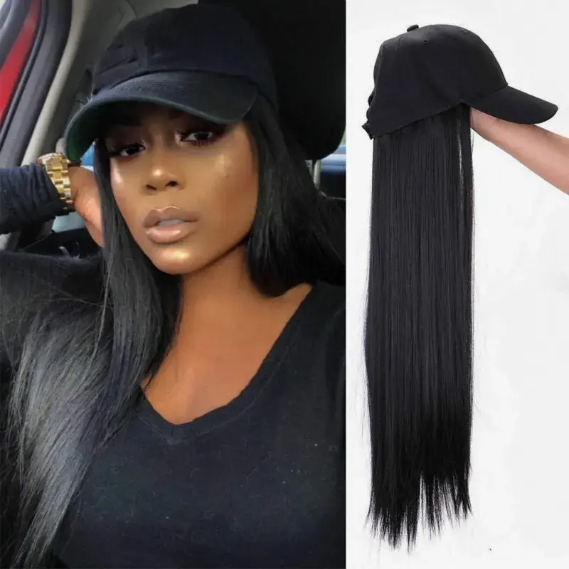 Wholesale women wig hat with human hair feeling synthetic hair long straight baseball hat wig women wig hats hair extensions