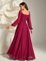 Rose Garden Gala Abaya rouge foncé encolure carrée manches bouffantes jupe volumineuse luxe vêtements modestes fournisseur niveau importation Flex