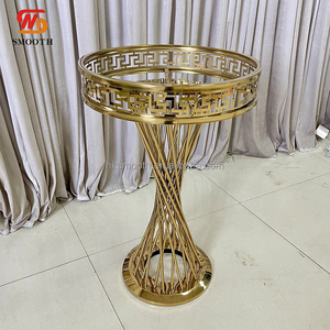 SMOOTH Luxury Wedding Events Birthday Party <b>Decorative</b> Stainless Steel Cake Plinth Gold With Black Glass Top Round Cake <b>Table</b> - Product Image 4