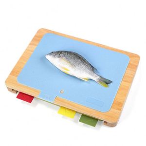 Multi Functional Beech Wooden Chopping <b>Board</b> Index 5 Pcs Kitchen Cutting <b>Board</b> Set with Color Coded Flexible Cutting <b>Mat</b> - Product Image 3