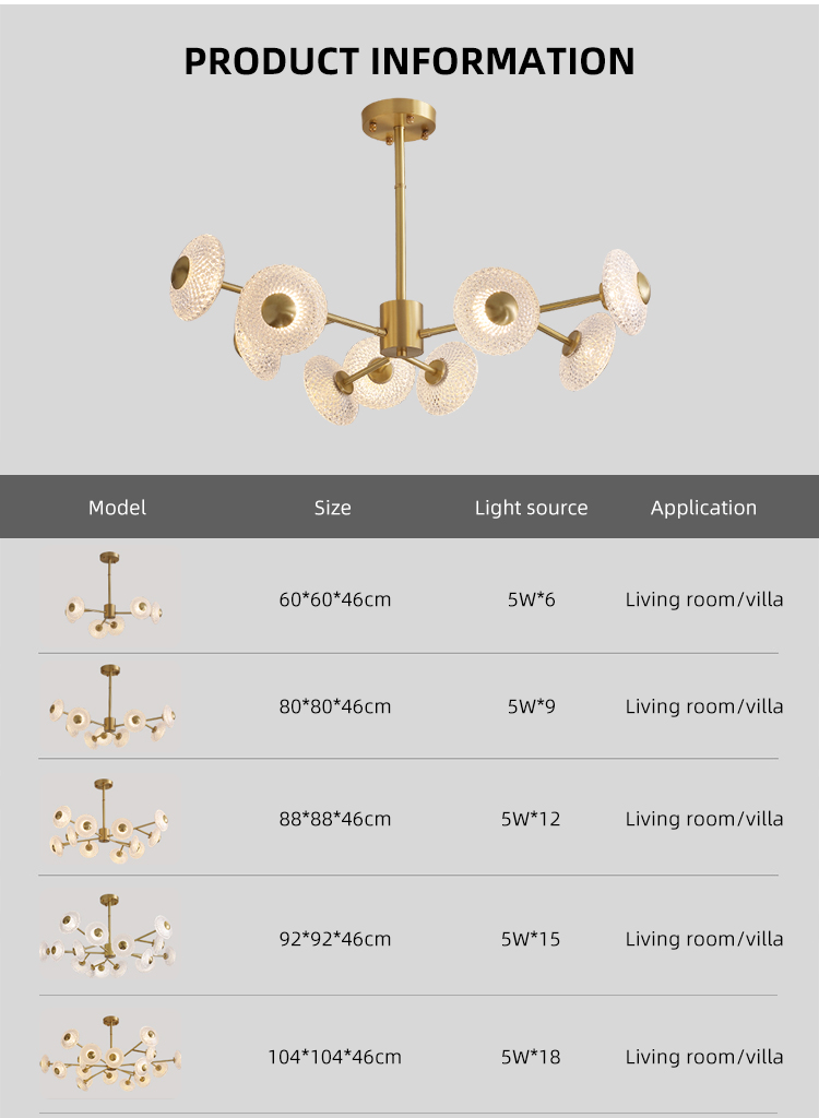 Nordic Golden Color Acrylic Decorative Modern Led Chandelier Pendant Lamp For Indoor Lighting