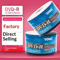 Vente directe d'usine, vente en gros de DVD-R vierges 12 cm 4,7 Go 1-16X, disques d'enregistrement vidéo/données, 50 pièces dans un emballage simple