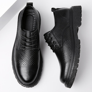 Chaussures d'été pour hommes en cuir de vachette marron, ajourées, à lacets, basses, décontractées, pour le travail, origine Wenzhou - Product Image 4