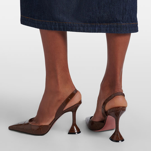 Escarpins slingback pour femmes en cuir verni gaufré croco, à bout pointu et talon trompette sculpté, vente en gros OEM - Product Image 5