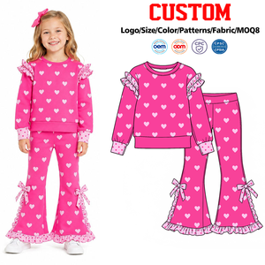Trendyism Boutique – Pantalon évasé personnalisé pour bébés filles, imprimé rayures bleues et marron, avec nœud, style automne/fêtes, en coton biologique - Product Image 2