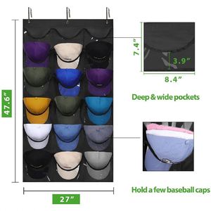 18 Deep Pockets Hat Holder Hanging Organizer Quality Baseball Cap Organizer with 3 Hooks for Closet or <b>Wardrobe</b> - Product Image 5
