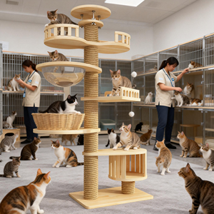 Grande tour à chat moderne de luxe, réglable en hauteur du sol au plafond, griffoir en sisal en bois, écologique, durable, meubles pour chat - Product Image 5