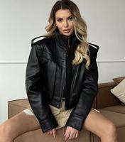 Veste en cuir d'agneau courte pour femmes, élégante, en cuir véritable, couleur personnalisée, fournie par l'usine