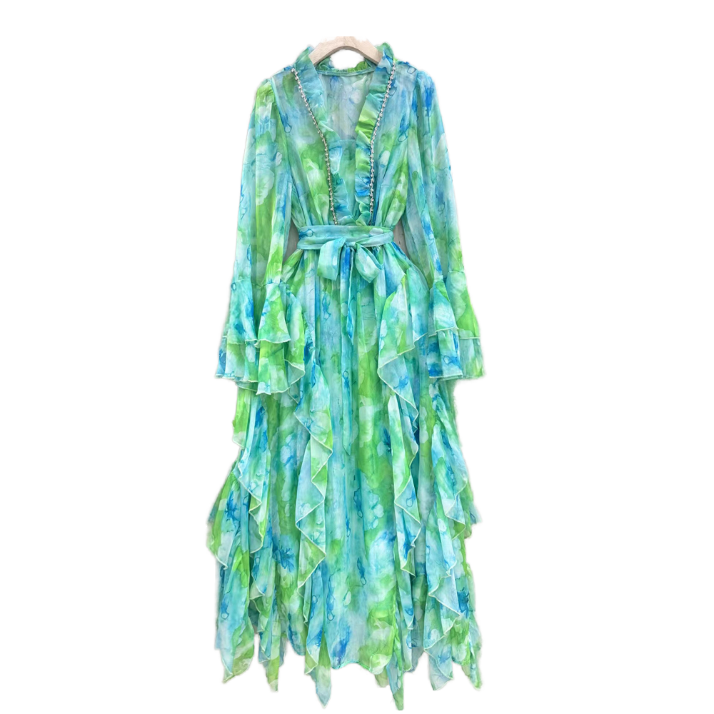 On Sale Chiffon Long Sleeve Long Dress In Green Elegant Off-Shoulder Design  | Alibaba.com
