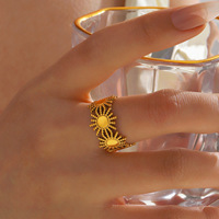 Cincin Matahari Minimalis Lapis Emas 18K Gaya Eropa dan Amerika, Desain Unik, Cincin Baja Anti Karat Trendi dan Serbaguna
