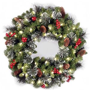 Foldable 24 in Spruce Artificial Christmas Wreath Christmas Decoration with <b>Glitter</b> Pine Cones <b>Red</b> Berry - Product Image 4