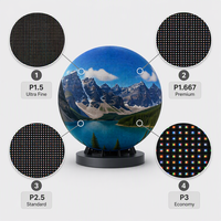 Écran sphérique LED créatif d'intérieur 360° en couleur, affichage numérique immersif à pas fin P1.667, écran boule numérique 1200 nits de luminosité