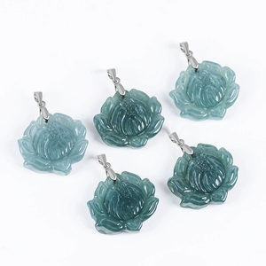 จี้หยกแท้ธรรมชาติเกรด A สีน้ำเงินลายดอกบัว ประดับด้วยเงิน S925 พร้อมสร้อยคอหยกเกรดน้ำแข็งลายดอกบัวสำหรับผู้หญิง - Product Image 4
