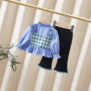 2024 mùa thu mới quần áo trẻ em dễ thương nối đầu + quần ống loe hai mảnh - Product Image 3