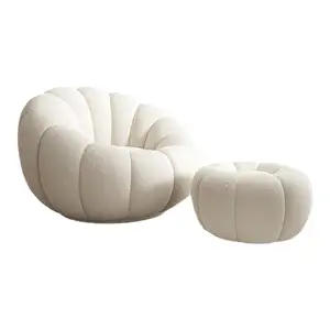 Boconcept crema bianco canalizzato a forma di zucca Boucle girevole poltrona pigro divano con poggiapiedi