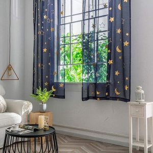 Rideaux courts <span class=keywords><strong>pour</strong></span> <span class=keywords><strong>chambre</strong></span> d'enfants, 1 pièce, bleu marine or, étoile Galaxy, imprimé lune or, transparents <span class=keywords><strong>pour</strong></span> <span class=keywords><strong>chambre</strong></span> à coucher - Product Image 2