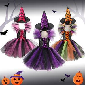 Nuevo disfraz de bruja <span class=keywords><strong>para</strong></span> niños, disfraz <span class=keywords><strong>para</strong></span> niñas, tutú de Halloween, vestido hasta la rodilla <span class=keywords><strong>con</strong></span> sombrero, escoba, pantimedias, conjunto de traje de fiesta de Cosplay de <span class=keywords><strong>Carnaval</strong></span> - Product Image 2