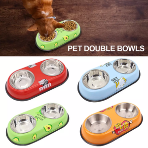 Qbellpet üreticileri toptan renkli sevimli baskı özelleştirilebilir lüks kişiselleştirilmiş Pet paslanmaz çelik köpek çift yiyecek kasesi - Product Image 5