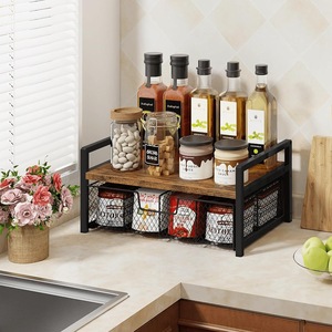 <b>Desktop</b> Coffee Pod Storage Organizer Metal Countertop <b>Shelf</b> With Sliding Compartment For Tea Bag And Coffee Capsule Holder - Product Image 1