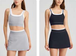 新款上市透气方领网球主动穿快干弹力腰前对比色运动上衣<span class=keywords><strong>2</strong></span>件套网球 - Product Image 2