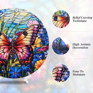 Custom Butterfly Design Glass Sun Catcher Stained Glass Craft <b>Window</b> Wall Hanging 33cm Circle Shape Durable UV Technique Decor - Product Image 2