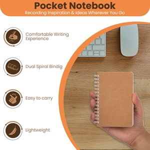 Cuadernos de Bolsillo Pequeños con Cubierta de Cuero Kraft, Espiral Plano, 180 Hojas Rayadas, 100 Hojas en Blanco, para Escribir, Dibujar y Tomar Notas - Product Image 4
