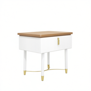 Mesita de noche moderna contemporánea de madera blanca con mesita de noche con cajón dorado - Product Image 1