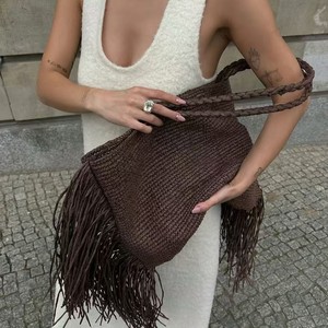 Influencer-style Trendy Versatile European-American Retro Woven <strong>Big</strong> Tote <strong>Bag</strong> Tassel Accentscasual Designer-inspired <strong>Bag</strong> <strong>Women</strong> - Product Image 4
