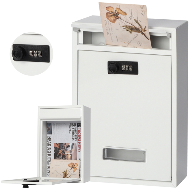 Shuaima Large Capacity Waterproof Black Matt Metal Vertical Wall-Mounted Mailbox Locking Key Box Combination Lock Home Safe