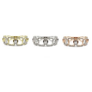 Hong Kong livraison rapide bijoux fins 18k solide or blanc véritable diamant Baguette mince demi chemin mariage bague en or pour les femmes - Product Image 4