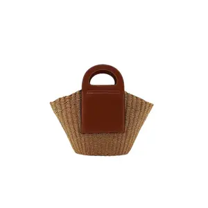 wholesale straw bags Summer straw plaited hand bags for women's big tote handbags ladies bucket rattan hand bags new