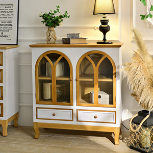 Armoire de rangement de cuisine en bois massif INNOVA, porte en verre cintré, meuble d'appoint, salle à manger, salon, design français, ferme, hôtel - Product Image 1