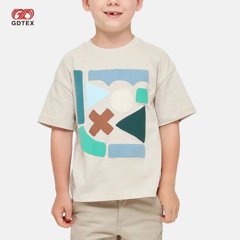 Gdtex Custom Lente Zomer Nieuw Ontwerp Kids Kleding Puff Print Kids T-Shirt 100% Katoen Peuter Jongens Puff Print T-Shirt