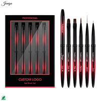 2026 OEM ODM Ensemble de pinceaux pour nail art à manche métallique rouge dégradé et poils en nylon, incluant pinceaux liner, ovales et plats pour gel de peinture, pour distributeurs