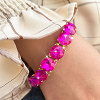 Bracelet Perlé Tendance Multicolore en Strass et Cristal, Manchette Élastique Plaqué Or pour Femme, Idéal Soirée