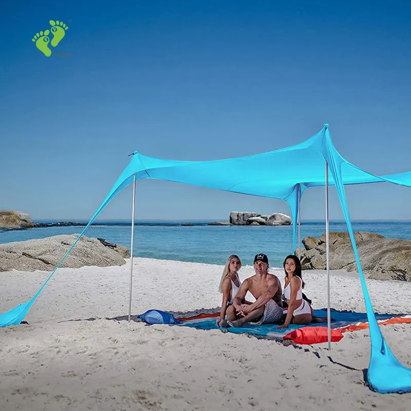 Longsen Hot Sales UV-Schutz Sun proof Shelter Strand zelt Sonnenschirm Sonnenschirm Sonnenschutz mit Sandsack Anker Stangen Strand unterstände