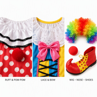 Collection en gros de costumes et robes de clown pour adultes, 10 modèles avec cols en dentelle à volants et pompons pour fêtes de cirque et spectacles